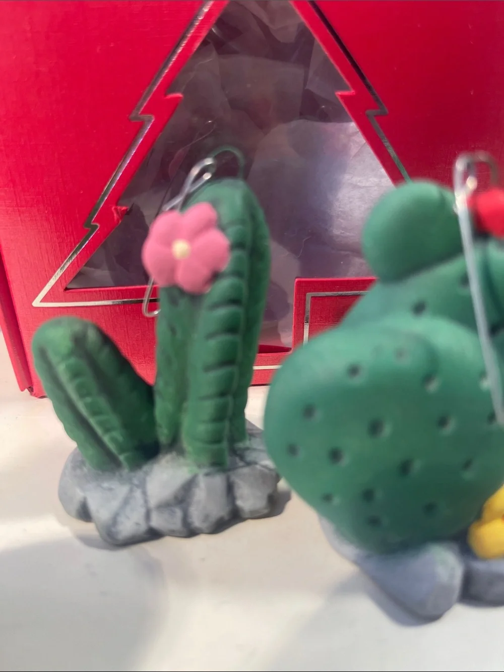 Hand painted ceramic cactus ornament - set of 4